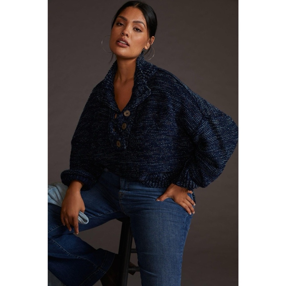 ANTHROPOLOGIE PILCRO Mega Henley sweater in Navy size‎ medium